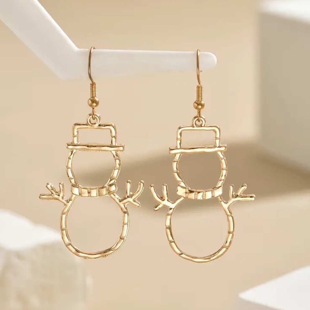 NEW Gold Snowman Dangle Earrings